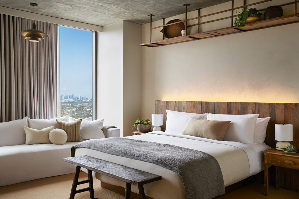 Interior of a guest room at 1 Hotel West Hollywood.