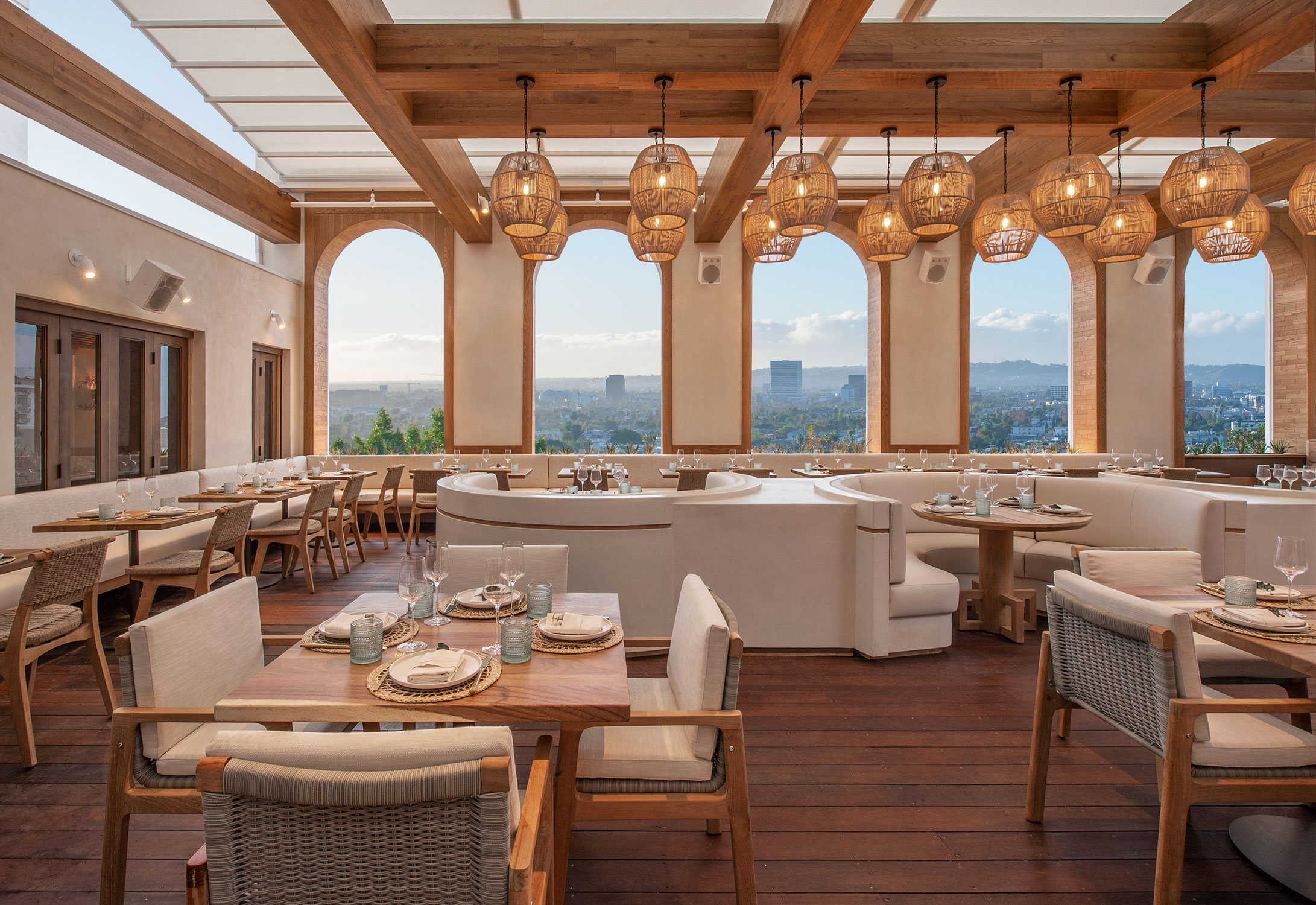 Light-filled interior of Casa Madera in West Hollywood.